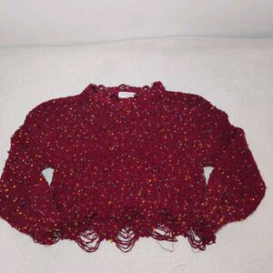 Festive Sweater Open Knit Polka Dots Fringe Undone Fun Colorful Artsy Sz Med